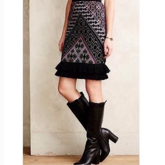 Anthropologie Sleeping On Snow Sweater Fringe Pencil Skirt Sz M - Picture 2 of 9